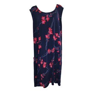 Ellos Dress Womens Size 34/36 4X Blue Red Black Pullover Feminine Floral Stretch